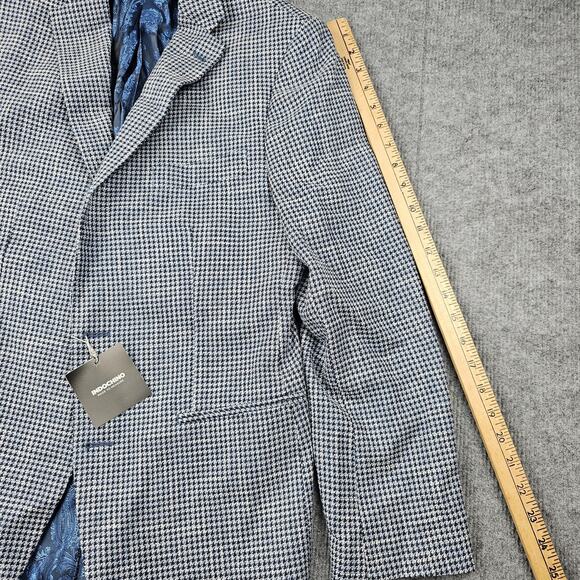 Indochino Blazer Mens 36 Houndstooth Guabello Libera Wool Linen Preppy Blue Suit - Picture 13 of 16